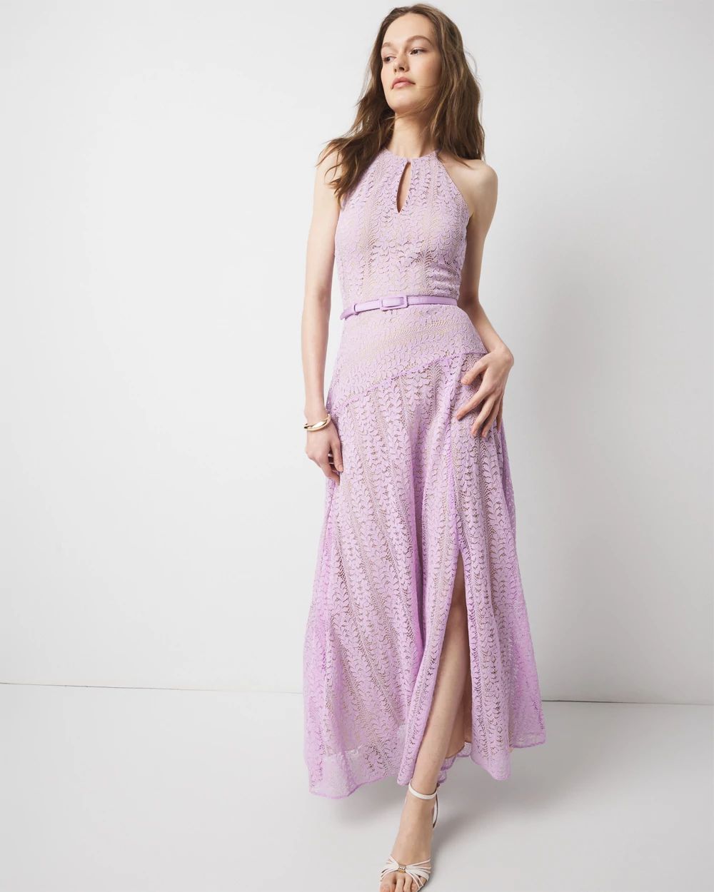 Sleeveless Halter Lace Maxi Dress | White House Black Market